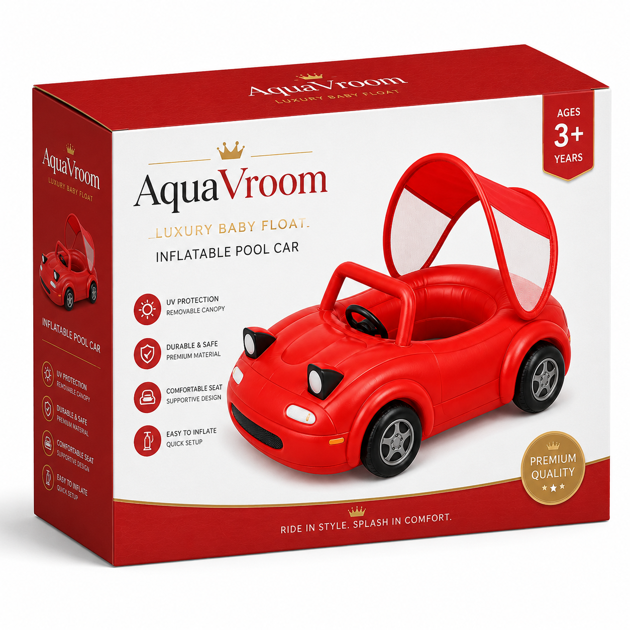 AquaVroom Red Inflatable Pool Car Packaging